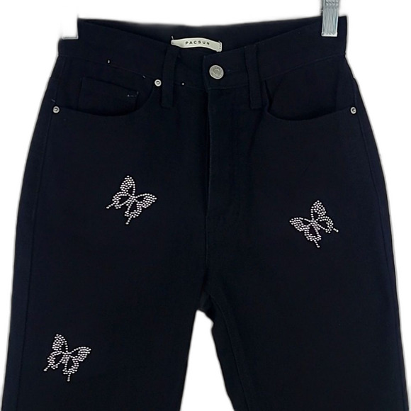 Pacsun Black Ultra High-Rise Slim Jeans w/Silver Butterfly Print. Size 23 - Picture 3 of 8